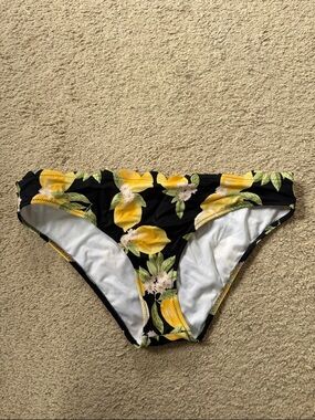 Shade & Shore Black Bikini Bottom with Yellow Lemon Print